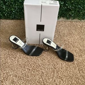 Black Vinyl reptile sandal clear strap